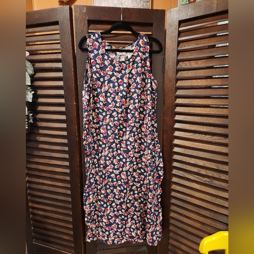 Vintage Floral Sleeveless Dress - Blue and Red